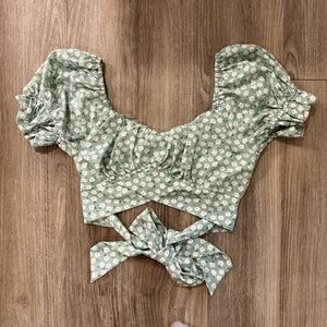 Altar'd State Green Floral Puff Sleeve Blouse